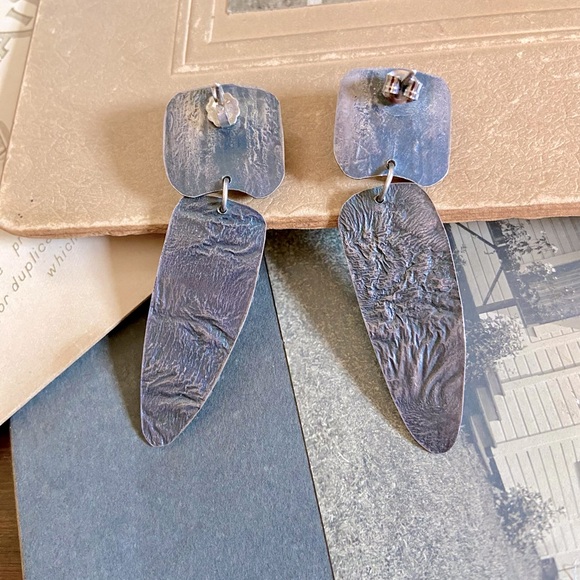 Highly Textured Artisan Made Sterling Silver Pierced Ear drop Earrings - Picture 9 of 10